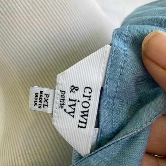 Crown & Ivy Petite Tape Trim Baby Doll Blouse - Picture 6 of 7